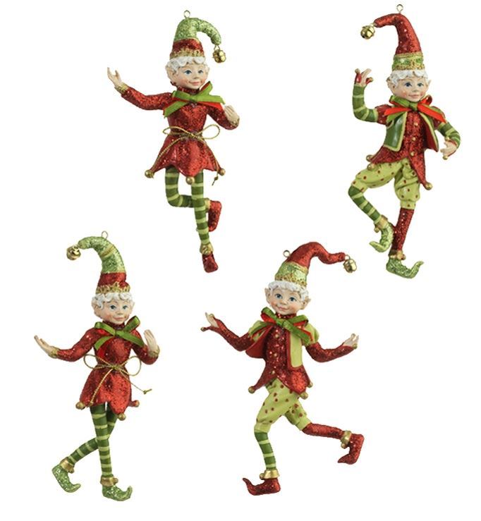 Raz Hanging Ornaments Set Of 4 Elf Ornaments