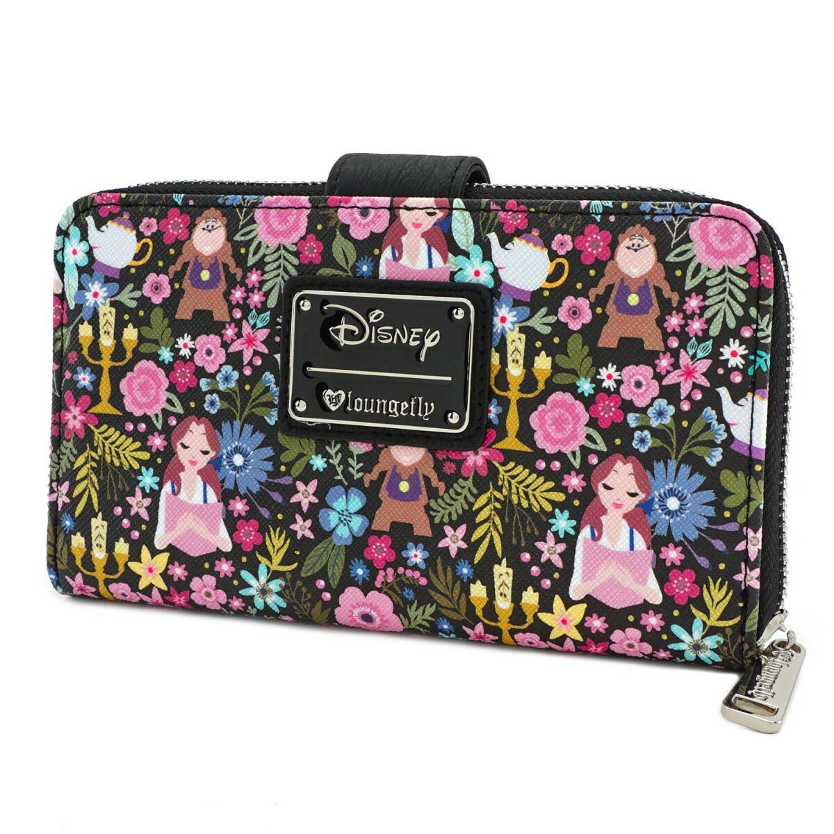 Loungefly Disney Beauty and the Beast Character Floral Print Zip-Around Wallet