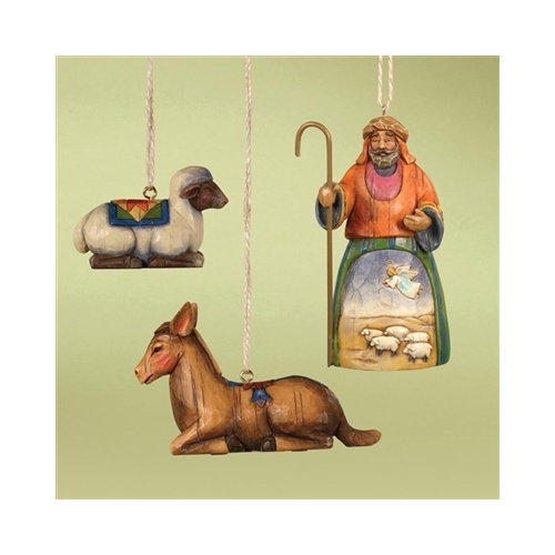 Heartwood Creek Hanging ornament collection - Set of 3 Shepherd and stable animals