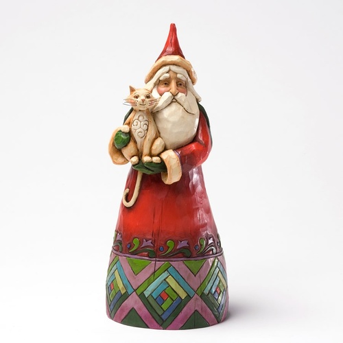 Heartwood Creek Christmas Collection  -  Christmas Spirit, Furever In Our Hearts - Classic Santa With Cat Figurine