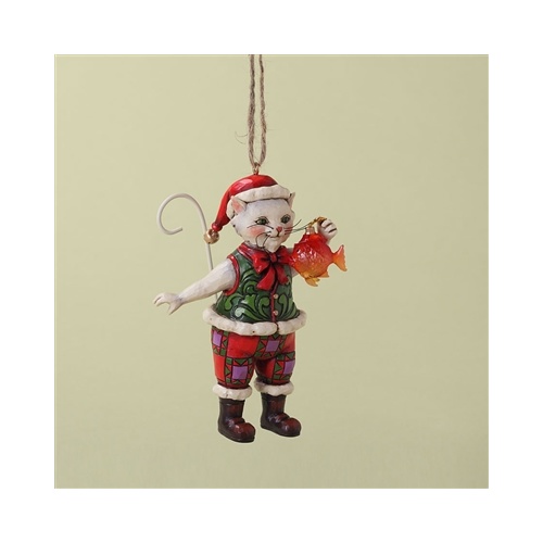 Heartwood Creek Hanging ornament collection - Christmas cat with fish