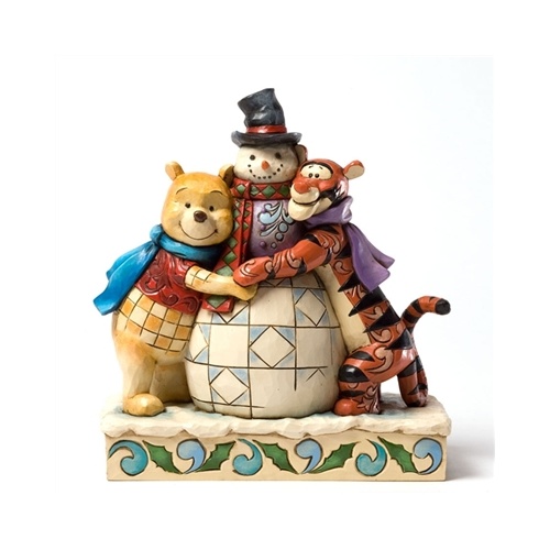 Jim Shore Disney Traditions - Winnie the Pooh and Tigger Huggng Snowman Christmas Figurine