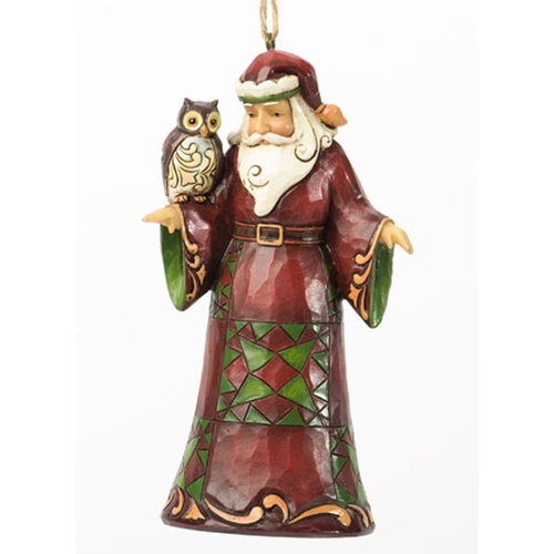 Heartwood Creek Hanging Ornament Collection - Wise Is The Giving Spirit Santa With Owl Ornament