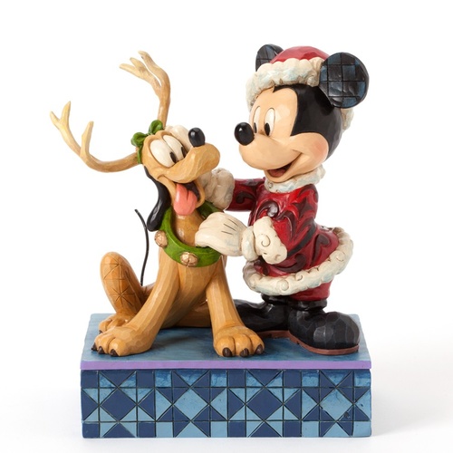 Jim Shore Disney Traditions - Mickey and Pluto Santa's Best Friend Christmas figurine