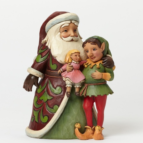 Heartwood Creek Christmas Collection - Tidings For Toyland - Santa With Elf Figurine