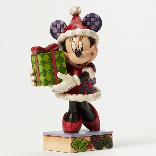 Jim Shore Disney Traditions - Christmas Minnie Mouse  A Holiday Gift For You Personality Pose Figurine