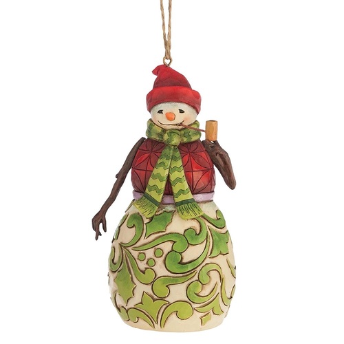 Heartwood Creek Hanging Ornament Collection - Jolly Snowman Red And Green Snowman With Pipe Ornament