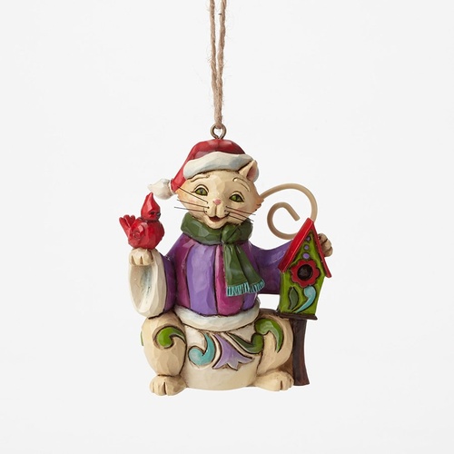 Heartwood Creek Hanging Ornament Collection  - Mini Christmas Cat with Bird