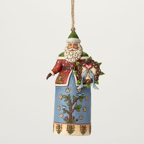 Heartwood Creek Williamsburg Collection  - Williamsburg Santa with Wreath Hanging Ornament