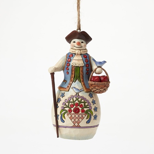 Heartwood Creek Williamsburg Collection  - Williamsburg Snowman with basket Hanging Ornament