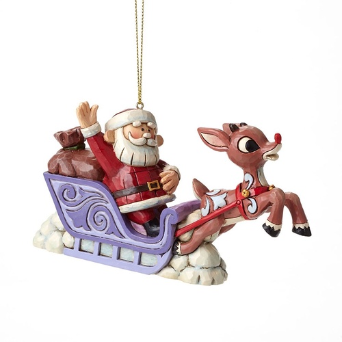 Heartwood Creek Hanging Ornament Collection  - Rudolph with Santa in Sleigh