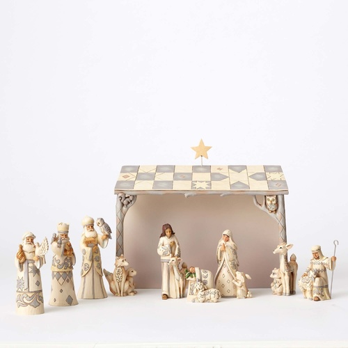  Heartwood Creek Christmas Collection - We Adore Him - White Woodland Mini Nativity 8 Piece Set