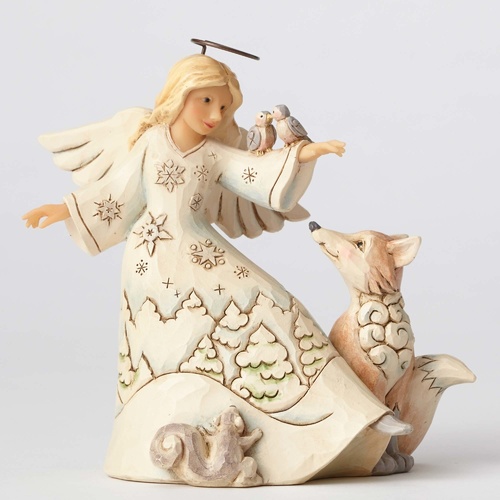 Heartwood Creek Christmas Collection - Blessed Be All Creatures - White Woodland Angel with Birds Figurine