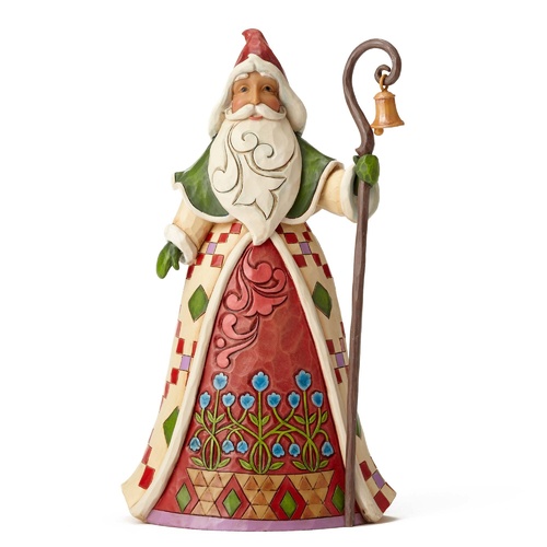 Heartwood Creek Santa Collection - Yes He Knows - Santa With Cane and Bell Tribute Santa Figurine