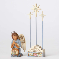 Heartwood Creek Christmas Miniature Collection  - All Is Calm All Is Bright-Mini Kneeling Angel with Stars Set