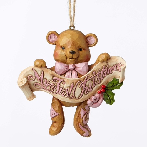 Heartwood Creek Hanging Ornament Collection - Baby's 1st Christmas Pink Bear