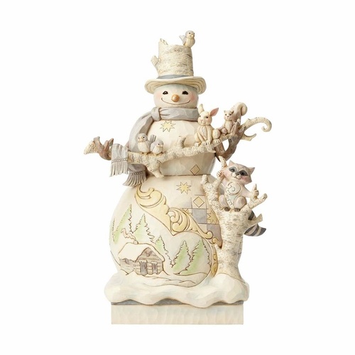 Heartwood Creek Santa Collection - White Woodland Snowman Statue