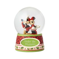 Jim Shore Disney Traditions - Mickey And Minnie Mouse Christmas Waterball - Under The Mistletoe