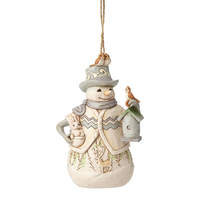 Jim Shore Heartwood Creek White Woodland - Snowman with Birdhouse Hanging Ornament