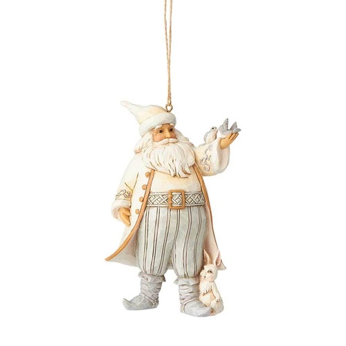 Heartwood Creek Hanging Ornament Collection - White Woodland Santa with Birds