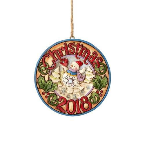 Heartwood Creek Hanging Ornament Collection - Dated 2018 Snowman Ornament - Snowman with Cardinal 2018