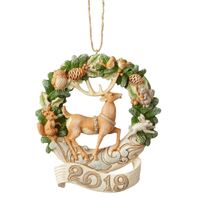 Heartwood Creek White Woodland - 2019 Deer in Wreath Hanging Ornament