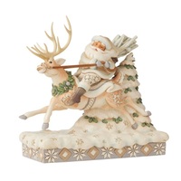 Jim Shore Heartwood Creek White Woodland - Santa Riding Reindeer