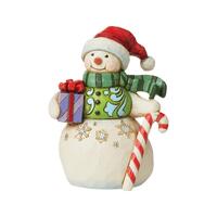 Jim Shore Heartwood Creek - Snowman With Gift and Candy Cane Mini Figurine