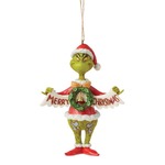 Dr Seuss The Grinch by Jim Shore - Grinch Holding Merry Christmas Banner Hanging Ornament