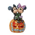 Jim Shore Disney Traditions - Mickey & Minnie Scared Skeletons LED Pumpkin