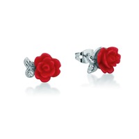 Disney Couture Kingdom - Beauty And The Beast - Enchanted Rose Stud Earrings White Gold