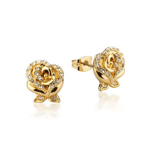 Disney Couture Kingdom - Beauty and the Beast - Enchanted Rose Crystal Stud Earrings Yellow Gold