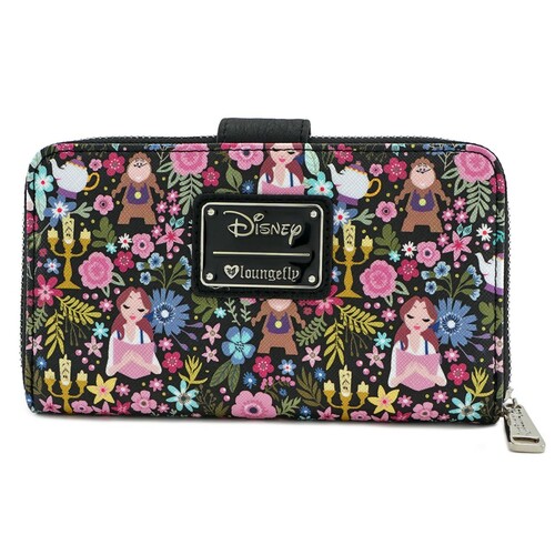 Loungefly Disney Beauty and the Beast Character Floral Print Zip-Around Wallet