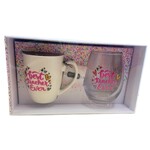 Teacher Mug and Stemless Wine Glass Gift Set - Best Teacher Ever Hearts