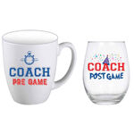Coach Mug & Stemless Wine Glass Set - 'Pre Game & Post Game'