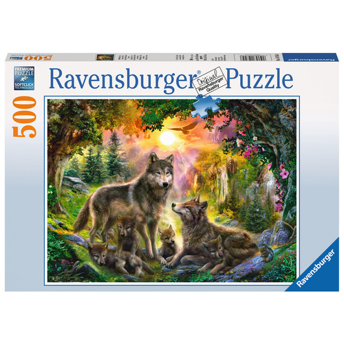 Ravensburger Puzzle 500pc - Wolf Family In Sunshine