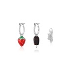 Streets Couture Kingdom - Paddle Pop - Strawberry Milkshake Crystal Mini Hoop Earrings Silver